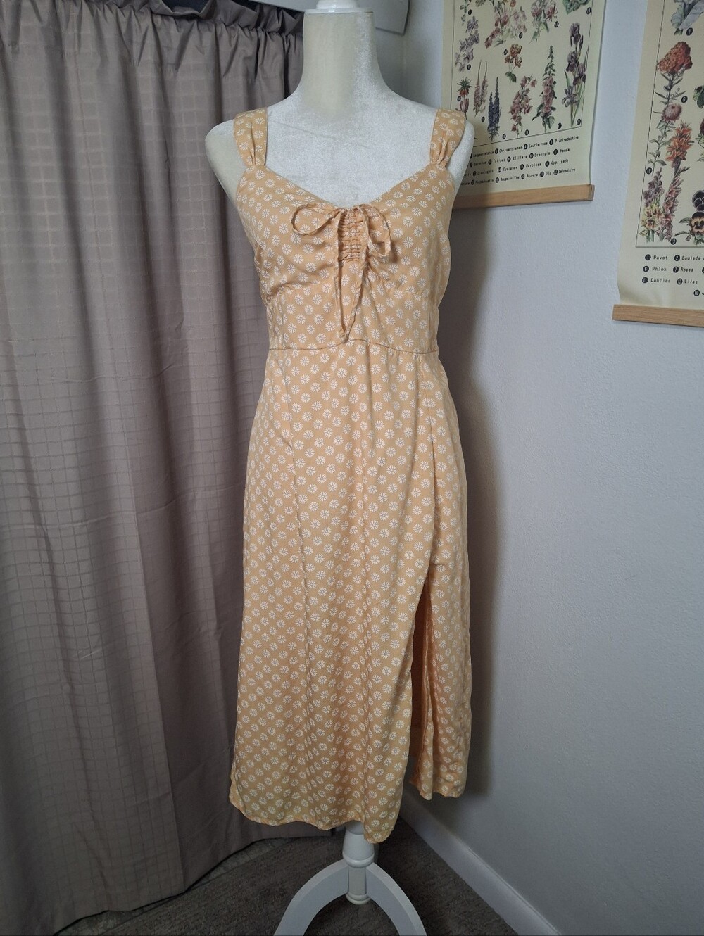 Abercrombie & Fitch Peach Floral Midi Dress High Leg Slit Size Medium
